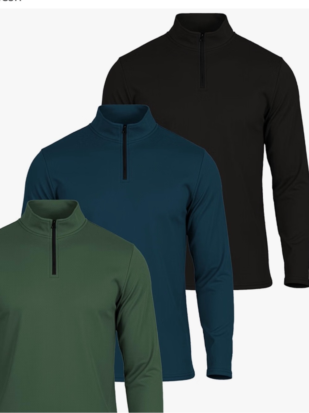 Real Essentials - 3 pack Men's quarter zip pullover shirt, Size Large.